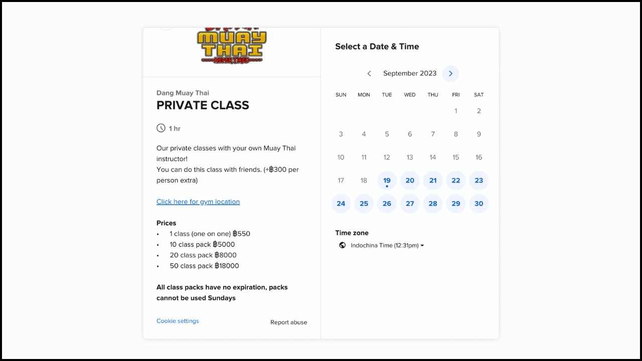 Dang Muay Thai Gym Private Class Price